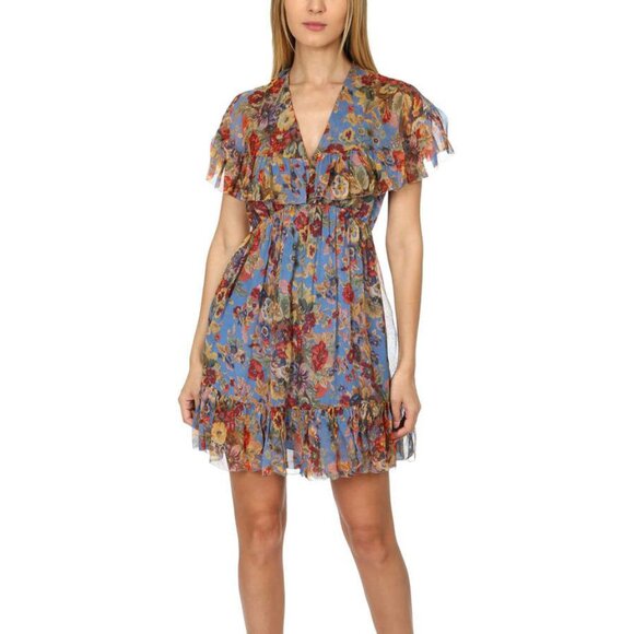 Zimmermann "Lovelorn Frill" Floral Silk Cape Dress, size 0 (XS) - Picture 1 of 16